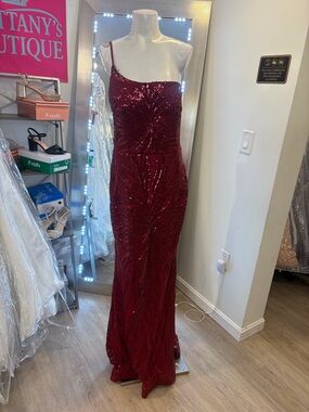 Red Sequin Evening Gown - Spaghetti Strap Formal Dress